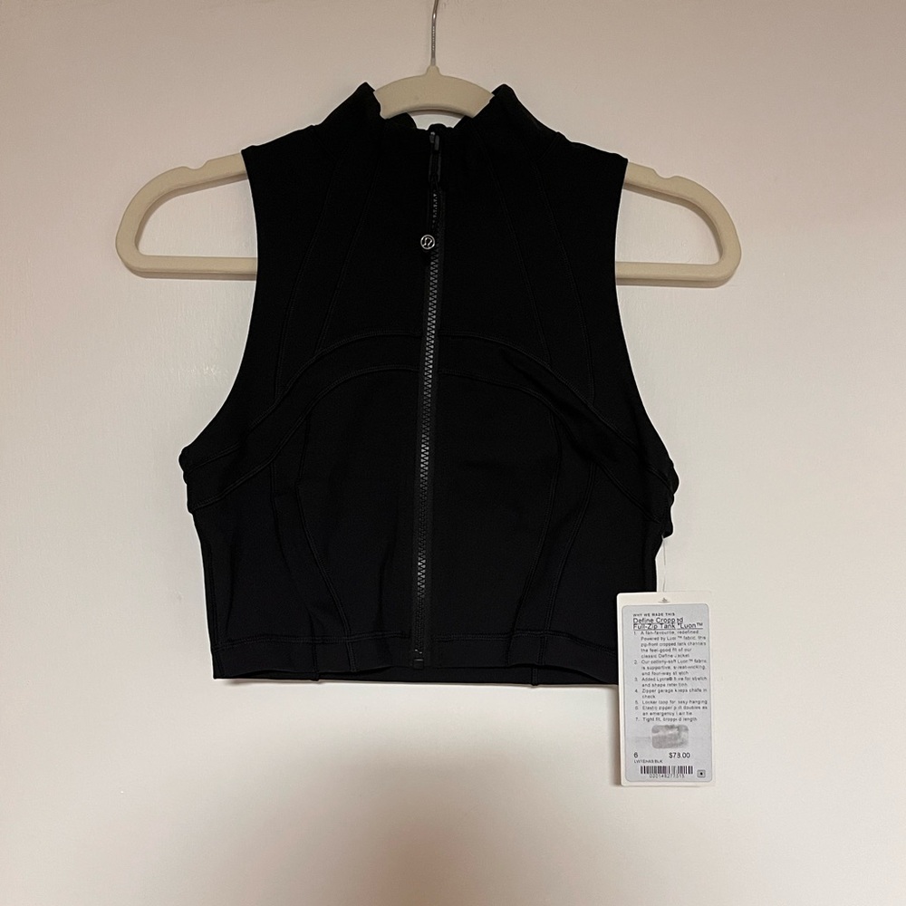 lululemon athletica Black Define Cropped full- Zip Tank Top